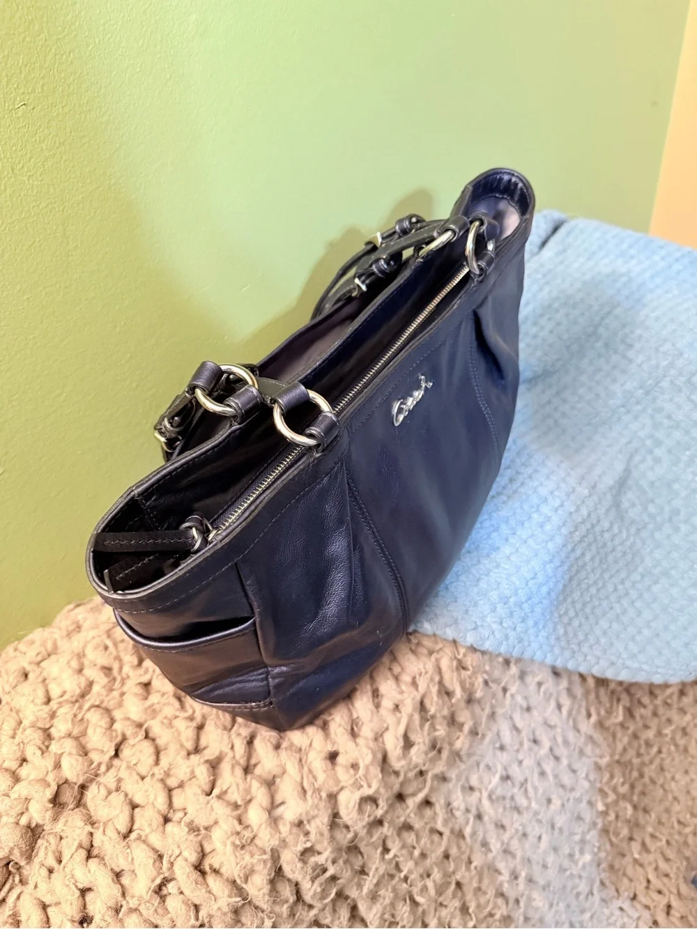 Coach Sapphire Blue Metal Tote.